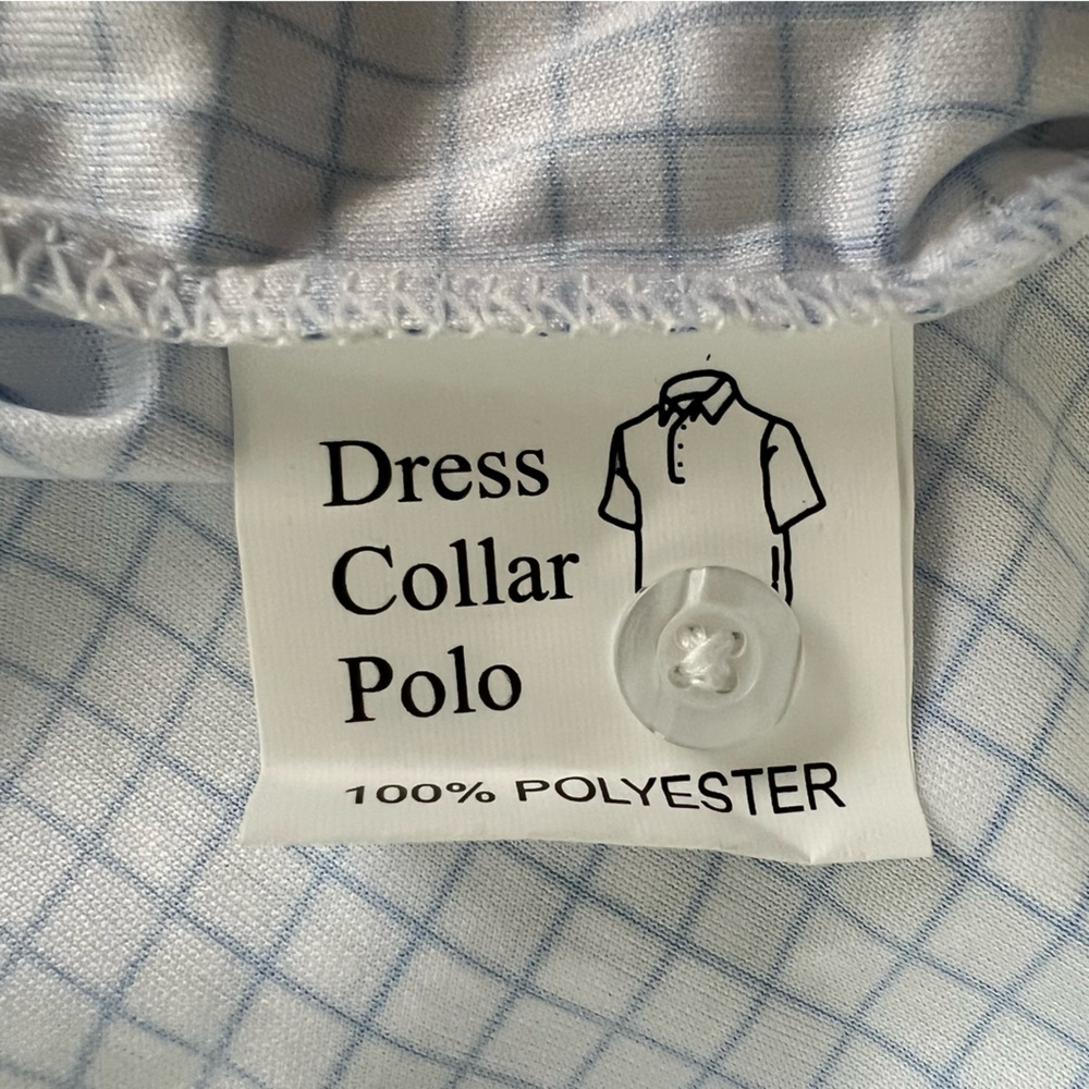 Collars & Co. Dress Collar Polo NWT Size Medium White Blue Check Short Sleeve - Picture 10 of 11